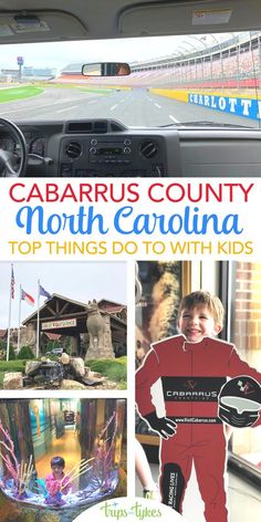 an advertisement for cabarrus county north carolina with pictures of cars and people in the background