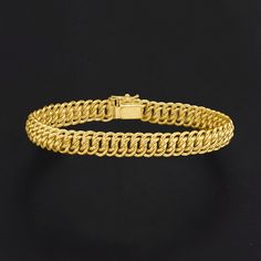 Ross-Simons - Italian 14kt Yellow Gold Americana-Link Bracelet. 8". From Italy, this jewelry box staple gleams in polished 14kt yellow gold. A cavalcade of glossy Americana links creates a lush bracelet that will look fabulous with all of your elegant ensembles. Figure 8 safety. Box clasp, 14kt yellow gold Americana-link bracelet. Yellow Gold Curb Chain Bangle Bracelet, Elegant 14k Gold Cuban Link Bracelet, Timeless Gold Hallmarked Bracelets, Elegant Gold Diamond Cuban Link Bracelet, Elegant Yellow Gold Cuban Link Chain Bracelet, Elegant Gold Diamond Bracelet With Cuban Link, Formal Gold-tone Hallmarked Bracelets, Gold-tone Hallmarked Bracelets For Formal Occasions, Classic Gold Bracelets For Formal Occasions