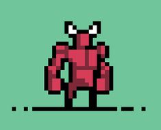 an old school pixel art style character in red and black, standing on one leg