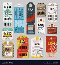 an assortment of different luggage tags