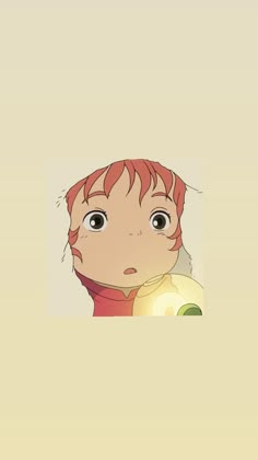 an anime character with red hair and big eyes, looking at something in the distance