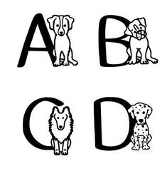 the letters are black and white with different dogs on each letter, as well as an animal