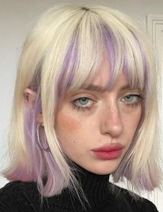 Bubble Gum Pink And Blonde Hair, Fancy Hair Color Ideas, Pink Under Dye Hair Blonde, Cute Short Hair Colors, Under Bangs Hair Dye, Astetic Hair Styles, White Hair Colored Tips, Blonde And Pastel Hair, Cool Hair Colour Ideas