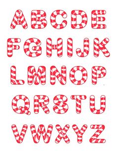 the christmas candy cane alphabet is shown with red and white letters, which appear to be in