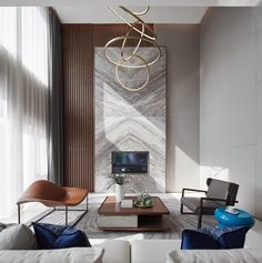 a living room filled with furniture and a flat screen tv mounted on a wall above a fireplace