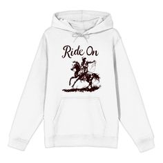 Channel your inner cowboy with this inspirational apparel featuring a big, bold graphic of a cowboy and his horse alongside the good reminder “Ride On”—an eye-catching image that has been professionally printed for long-lasting print quality. Thoughtfully designed for comfort and style, this apparel is made of high-quality materials that make it perfect for all-day, any-day wear. And when it’s time for cleaning, simply machine wash it cold and tumble dry on low for effortless care. Pink Crewneck Sweatshirt, Cowboy Outfits, Bull Riding, Hoodie Xxl, Pink Crewneck, Funny Sweatshirts, Ride On, Sweater Weather, White Long Sleeve