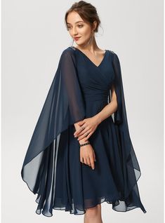 JJ's House Beading Chiffon V-Neck Fall Winter A-line General Plus No Leg Slit Back Zip Sweet & Flow Vintage Elegant Simple Minimalist Dark Navy Height:5.8ft（176cm） Bust:32in（82cm）Waist:24in（61cm）Hips:35in（89cm） No Knee-Length Blue Model Name:Nika  Height:5.6ft（170cm. #JJ's House #Beading #Chiffon #VNeck #Fall #Winter #Aline #General #Plus #NoLegSlit #BackZip #Sweet&Flow #Vintage #Elegant #Simple #Minimalist #DarkNavy #No #KneeLength #Blue Water Fashion, Tulle Cocktail Dress, Knee Length Cocktail Dress, V Neck Cocktail Dress, A Line Cocktail Dress, Chiffon Cocktail Dress, Satin Cocktail Dress, Beaded Chiffon, Cocktail Party Dress