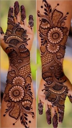 two hands with henna designs on them