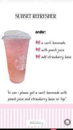 Summer Drinks At Starbucks, Starbuck Orders To Try, Summer Drink Starbucks, Starbucks Drinks Ingredients, Fruity Drinks From Starbucks, Peach Juice Starbucks Drinks, Starbucks Summer Drinks 2024, Starbucks Orders To Try Refreshers, Fun Starbucks Orders