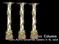 four columns with vines and flowers on them in the style of an old computer game