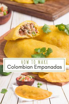 two mexican burritos with the title how to make colombian empanadas