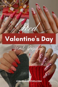 Get ready for February with stunning red Valentine's Day nails! Perfect for date night, work, or going out to a party, our collection features trendy styles like coffin and almond shapes. Whether you prefer simple and classy designs or baddie vibes with bling and glitter, we have it all! From elegant French tips in red, pink, white, and black to cute charms featuring hearts and bows—there’s something for everyone. Try acrylic or gel options adorned with boyfriend initials, roses, and cherries! Boyfriend Initials, Baddie Vibes, Night Work, French Tips, Cute Charms, Valentine's Day Nails, Cute Nails, Date Night, Pink White