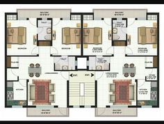 two bedroom apartment floor plan with kitchen and living room in the middle, dining area at the far end