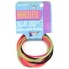 an assortment of bracelets with different colors and designs on them, in a package