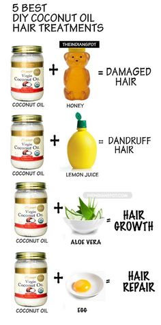 5 Coconut Oil Hair Treatments Coconut Oil For Hair, Coconut Oil Hair Growth, Diy Coconut, Diy Coconut Oil, Hair Mask For Damaged Hair, Aloe Vera For Hair, Oil For Hair, Diy Hair Mask, Hair Treatments