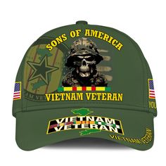 a green vietnam veteran hat with the words sons of america written on it