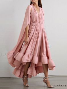 Lasaky - Luxurious Australian Cape-Style Maxi Dress with Ruffled Collar, Perfect for Evening Wear Pink Cape, Ethereal Dress, Formal Evening Gown, Designer Maxi Dress, Cape Style, Evening Gowns Elegant, Evening Gowns Formal, Style Maxi Dress, Crepe Dress