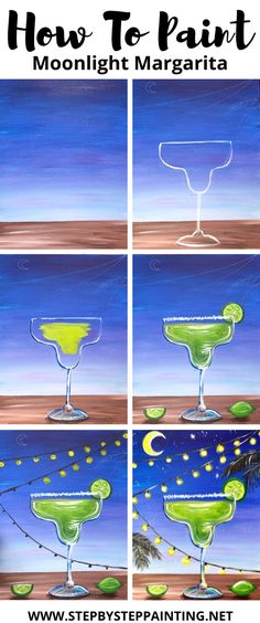 how to paint moonlight margarita cocktails with step by step painting instructions for beginners