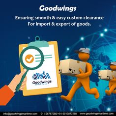 an advertisement for goodwings with two people carrying boxes and a magnifying glass