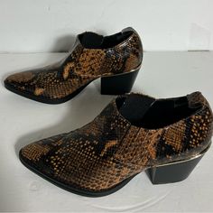 Bleecker & Bond Lydia Brown Snakeskin Ankle Bootie Nwot Or Box. Brand New Never Worn, Soles Are Pictured. Women’s Size 6 Medium And Leather Upper Also Pictured, Sorry For Fingers Couldn’t Get The Pic Any Other Way, Lol Western High Heels For Fall, Fall Snake Print High Heels, Western Style Medium Width Heels For Fall, Ankle Bootie, Ankle Booties, Snake Skin, Bootie, Bootie Boots, Leather Upper