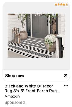 the black and white front porch rug is on sale for $ 3 95 from amazon