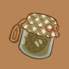 an illustration of a jar filled with food and a hat on top of the jar