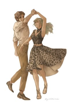 a man and woman dancing together with their arms around each other's waists