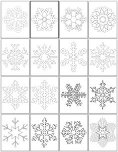 the snowflake pattern is shown in four different styles and colors, including black and white