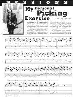 an advertisement for the guitar teacher's book, showing how to play picking exercises