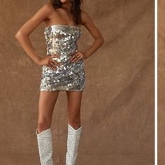 Pippa Silver Disco Sequin Mini Dress Disco Sparkly Outfit, Disco Party Dress Ideas, Disco And Diamonds Party Outfit, Disco Themed Hoco Dress, Disco Mini Dress, Silver Sequin Outfit, Disco Outfit Aesthetic, Disco Club Outfit, Silver Disco Outfit