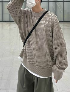 Mesh Sweater Men, Mesh Sweater Outfit, Asian Streetwear, Mesh Sweater, Mens Outfit Inspiration, Casual Streetwear, Looks Style