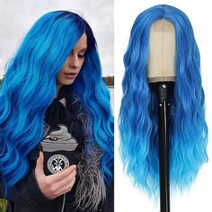 Category:Synthetic Wig; Gender:Women's; Wig Type:Cosplay Wig; Color Shade:Blue; Hair Material:Synthetic Hair; Cap Construction:Machine Made; Texture:Wavy; Length:Long,26 inch; Heat Resistant:Yes; Listing Date:03/15/2024; Hairstyle:With Bangs; Can Be Permed:No Mid Night Blue Wig, Curly Synthetic Wig, Wavy Wigs, Blue Wig, Wig Color, Halloween Wigs, Natural Wigs, Pink Wig, Wig Stand