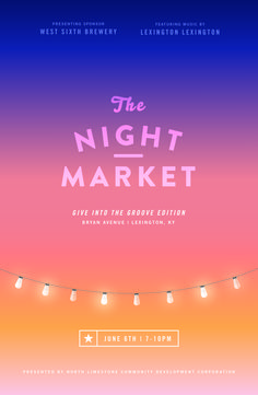 the night market poster with string lights