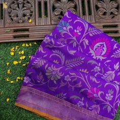 Purple Handwoven Pure Silk Real Zari Banarasi Meenakari Jamdani Saree - Khinkhwab Pre-draped Handloom Jamawar Saree, Purple Jamawar Saree For Transitional Season, Transitional Purple Jamawar Saree, Transitional Season Purple Jamawar Saree, Purple Tissue Silk Saree With Zari Weaving, Purple Tissue Silk Traditional Wear With Zari Weaving, Purple Jamawar Saree, Traditional Tissue Silk Wear In Purple, Traditional Purple Tissue Silk Dupatta