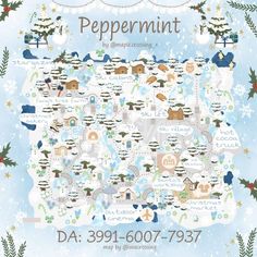 a map of peppermint, pennsylvania with christmas trees and snowflakes on it