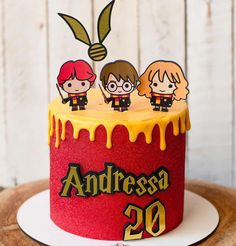 a harry potter birthday cake with three kids on top