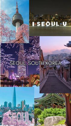 the seoul south korea collage is shown