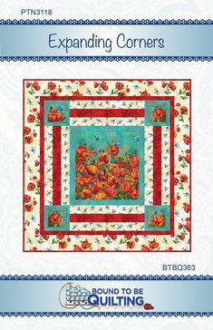 an image of a quilting pattern with flowers on the front and bottom, which is blue