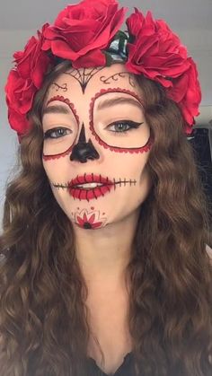 Makeup Easy Tutorial, Makijaż Sugar Skull, Scary Halloween Makeup, Beautiful Halloween Makeup, Diy Halloween Makeup