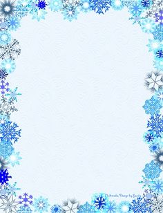 a blue and white frame with snowflakes on it's edges, as well as an empty space in the middle