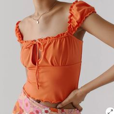 Brand New Urban Outfitters Orange Bright Summer Shirt Affordable Orange Urban Outfitters Tops, Straight Across Neckline, Orange Fits, Square Neck Top, Orange Shirt, Shoulder Crop Top, Urban Outfitters Tops, Black Fits, Summer Shirts