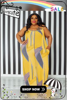 Plus Size Sleeveless Casual Loose Jumpsuits Sleeveless Yellow Jumpsuits And Rompers For Spring, Yellow Sleeveless Jumpsuits For Spring, Loose Jumpsuit, 1 Million, Shop Now, Jumpsuit, Plus Size