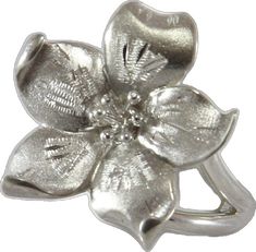 Elegant Silver Flower Shaped Ring, Classic Silver Flower Ring As Gift, Silver Flower Charm Ring For Wedding, Anniversary Flower Ring Hallmarked, Classic Silver Flower Ring For Gift, Hallmarked Flower Ring For Anniversary, Elegant Silver Diamond Flower Ring, Formal Flower Shaped Polished Jewelry, Formal White Gold Flower Ring