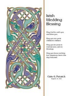 an irish blessing card with two fish and celtic designs on it, the words'irish blessing