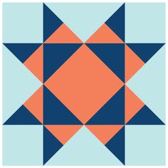 an orange and blue star quilt block