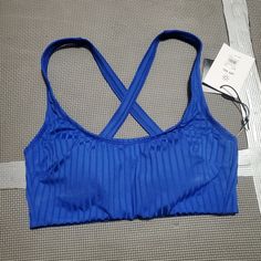 S3 Swim Scoop Ribbed Bikini Top In Cobalt Blue. Size Medium. Nwt Fitted Blue Swimwear With Seamless Construction, Blue Seamless Swimwear For Summer, Blue Seamless Swimwear For Pool, Blue Beach Crop Top With Built-in Bra, Sporty Blue Seamless Swimwear, Blue Crop Top With Built-in Bra For The Beach, Fitted Casual Crop Top For Pool, Casual Fitted Crop Top For Pool, Blue Summer Swimwear For Workout