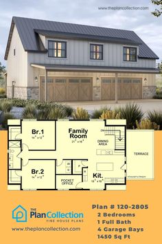 small rustic garage, Plan # 120-2805 2 Bedroom Garage Apartment Floor Plan, Garage With Living Quarters Upstairs, Garage With Apartment Above, Above Garage Apartment, Rustic Garage, Garage With Living Quarters, Terrace Apartment, 1500 Sq Ft House, Pocket Office