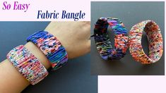 two different types of fabric bracelets are shown in three different pictures, one is colorful and the other has an interesting design