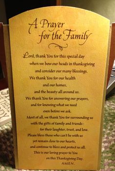 a prayer for the family on a table