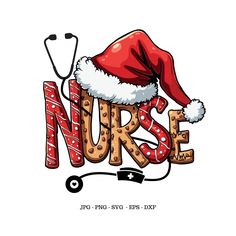 a christmas hat on top of the word nurse